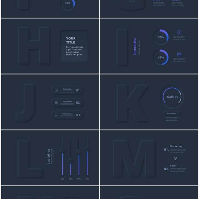深色字母数字页面版式设计PPT模板素材Numbers Alphabet