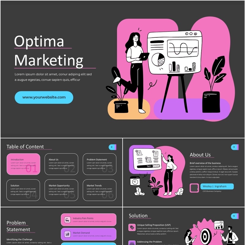 人物插画最佳市场营销信息图PPT模板optima marketing MultiColor 2 Dark