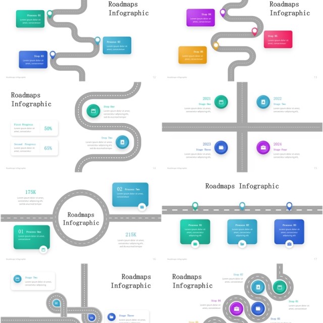 旅游导航路线图信息图PPT模板Roadmaps  Infographic - Presentation Template