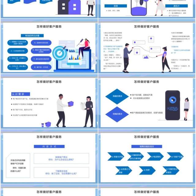 蓝色简约扁平化公司管理服务客户服务管理培训PPT模板