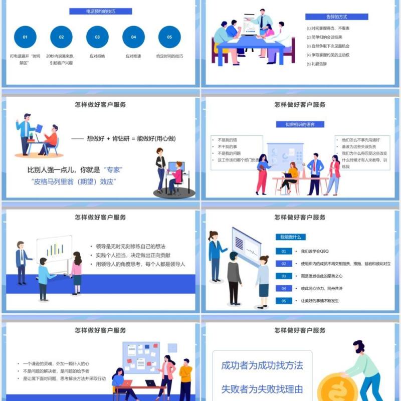 蓝色简约扁平化公司管理服务客户服务管理培训PPT模板