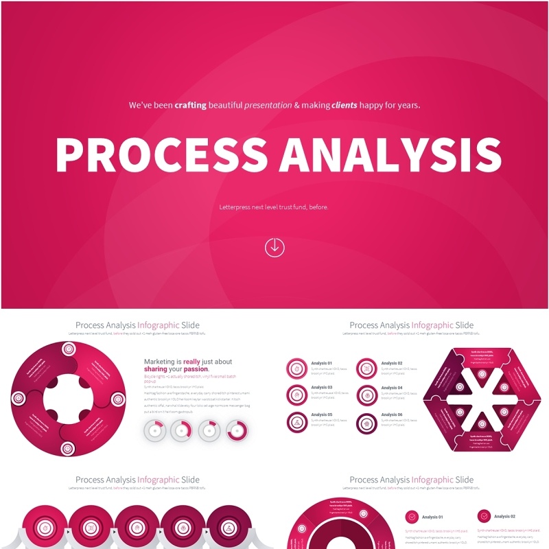 粉色流程过程分析PPT模板素材Process Analysis - Color 08 (Pink)