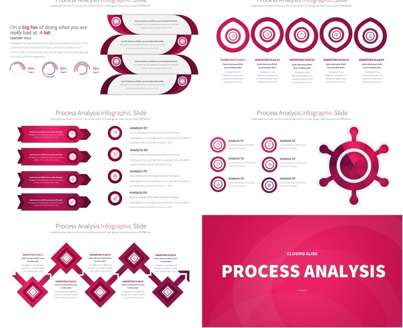 粉色流程过程分析PPT模板素材Process Analysis - Color 08 (Pink)