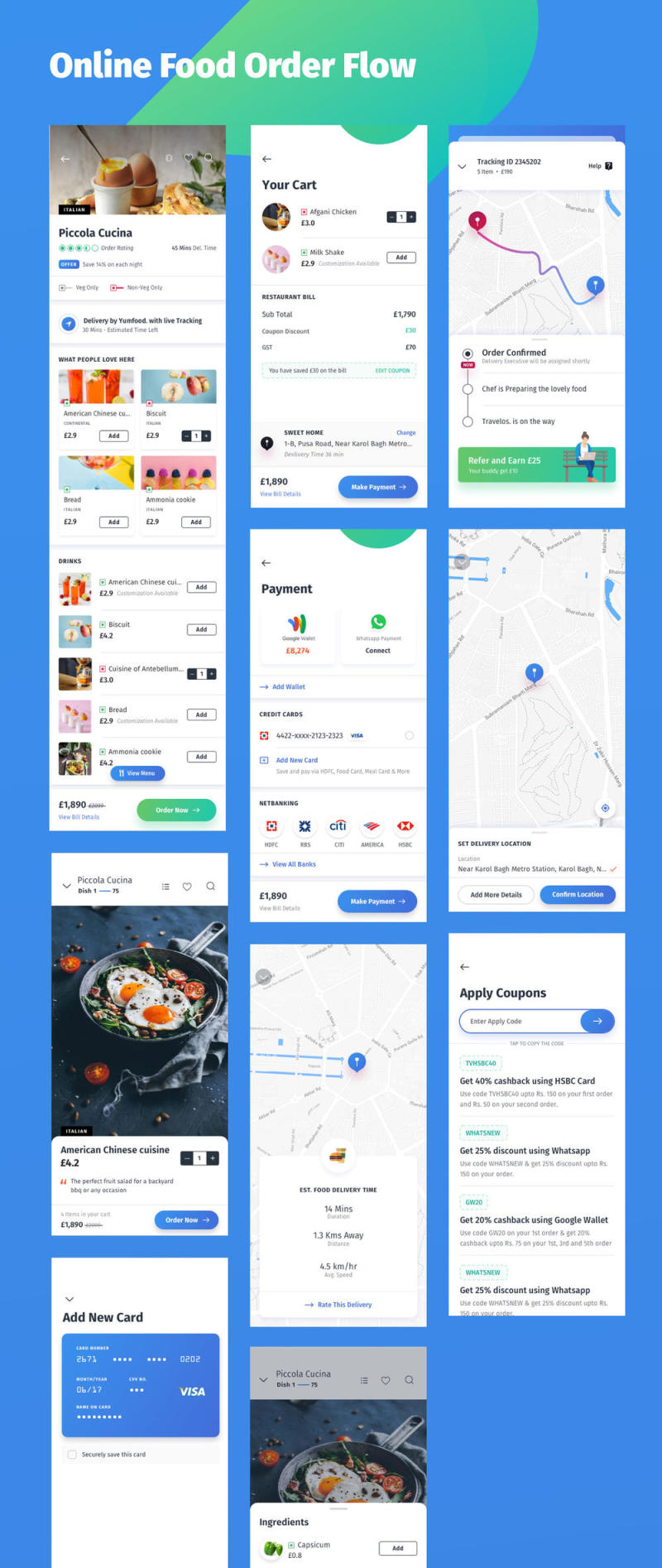 找到最好的餐馆，咖啡馆和酒吧，YumFood - Mobile App UI套件