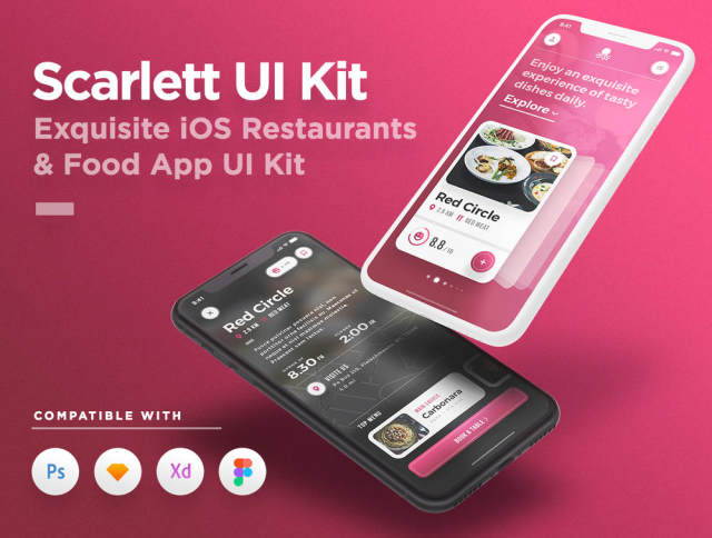 iOS Food＆Restaurants App UI Kit - 适用于Sketch，Photoshop和XD，Scarlett iOS UI工具包