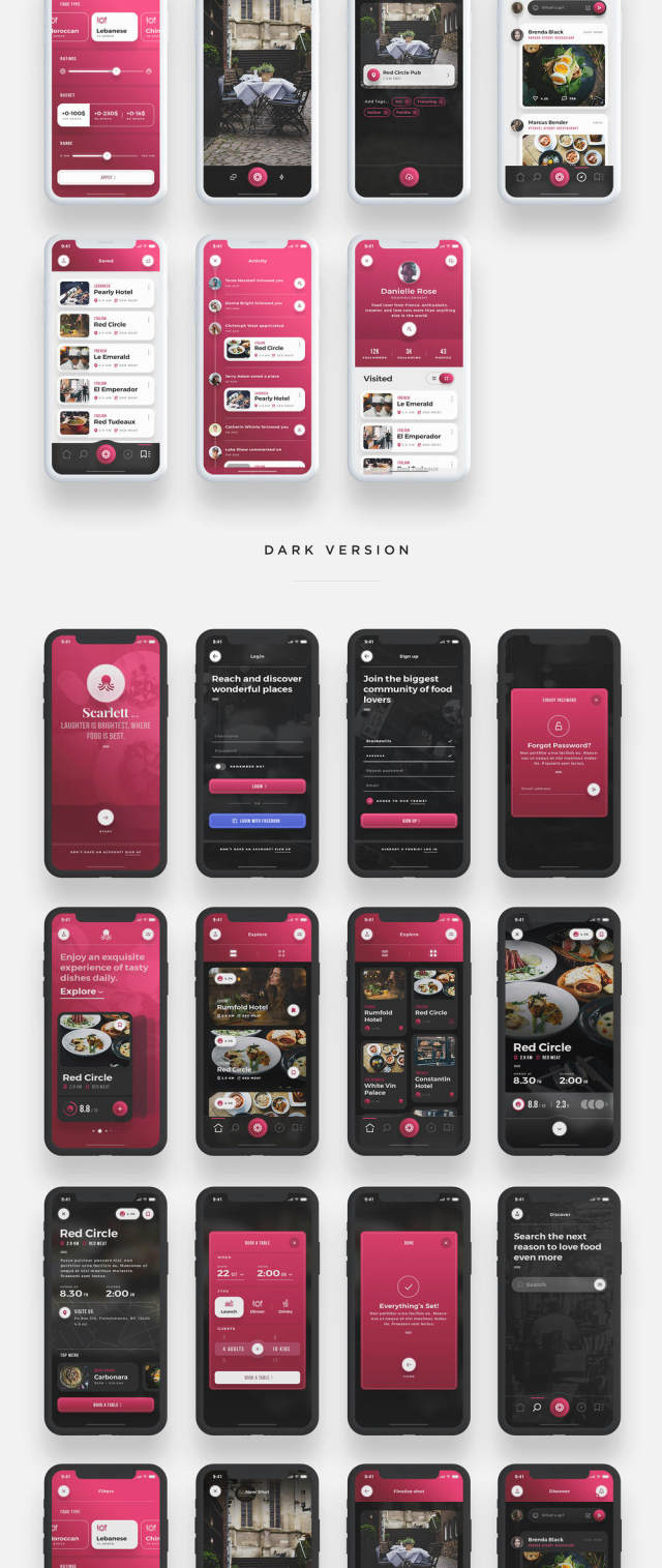 iOS Food&Restaurants App UI Kit - 适用于Sketch,Photoshop和XD,Scarlett iOS UI工具包 iOS Food&Restaurants App UI Kit - 适用于Sketch,Photoshop和XD,Scarlett iOS UI工具包