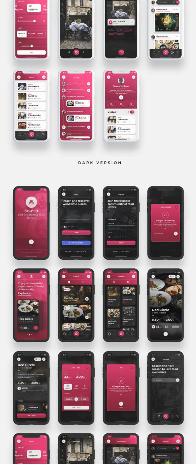 iOS Food＆Restaurants App UI Kit - 适用于Sketch，Photoshop和XD，Scarlett iOS UI工具包