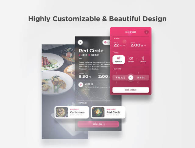 iOS Food＆Restaurants App UI Kit - 适用于Sketch，Photoshop和XD，Scarlett iOS UI工具包