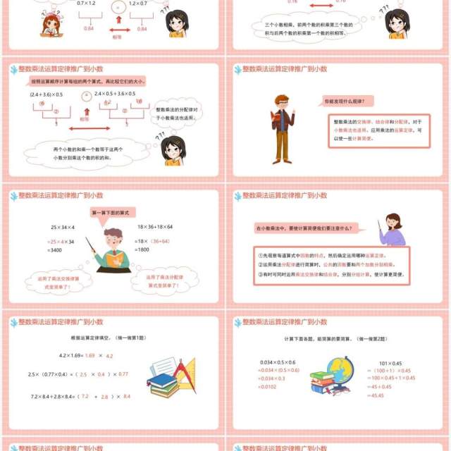 部编版五年级数学上册整数乘法定律推广到小数课件PPT模板 部编版五年级数学上册整数乘法定律推广到小数课件PPT模板