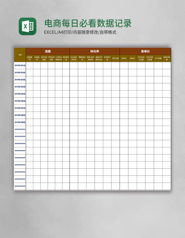电商每日必看数据记录表excel模板
