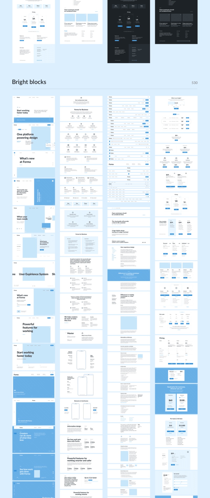用于Sketch，Forma线框套件的大量530个web线框布局