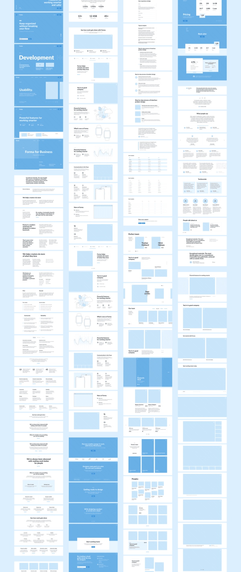 用于Sketch，Forma线框套件的大量530个web线框布局