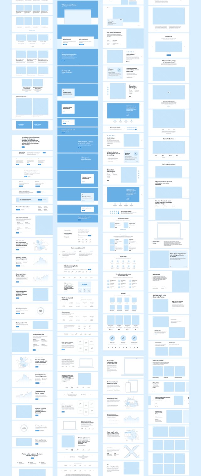 用于Sketch，Forma线框套件的大量530个web线框布局