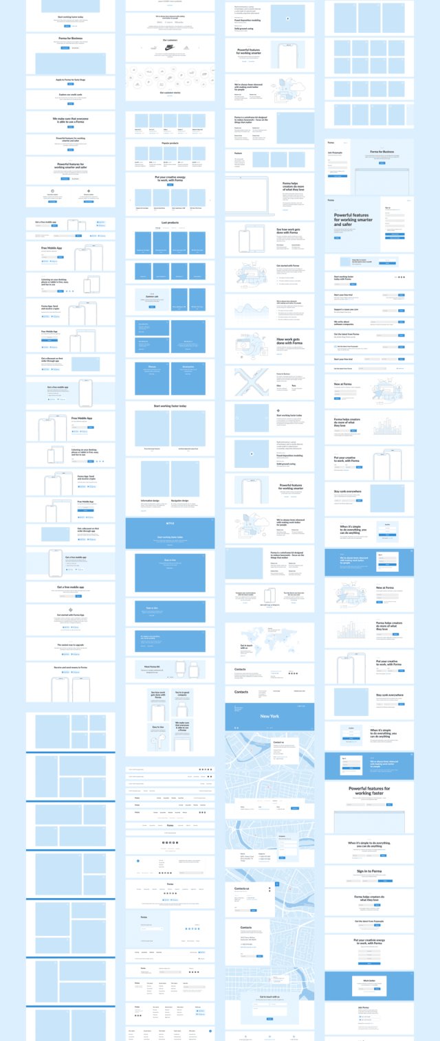 用于Sketch，Forma线框套件的大量530个web线框布局