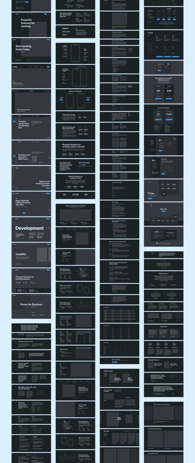 用于Sketch，Forma线框套件的大量530个web线框布局