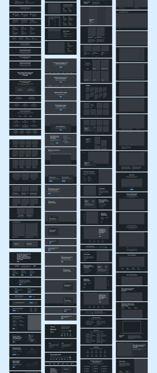 用于Sketch，Forma线框套件的大量530个web线框布局