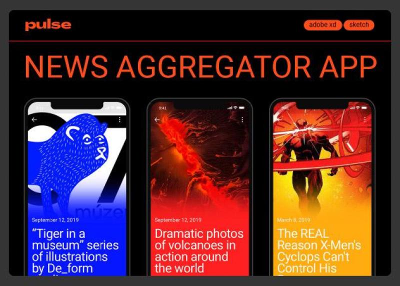 脉冲用户界面工具包 新闻聚合应用程序Pulse UI Kit. News Aggregator App
