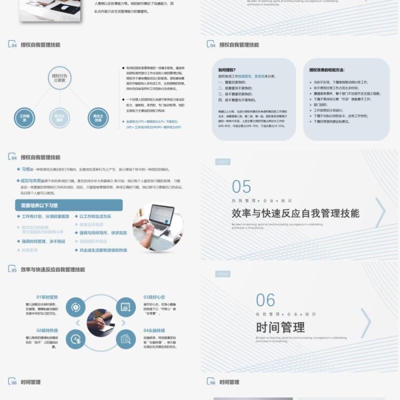 蓝色简约风自我管理企业培训PPT模板