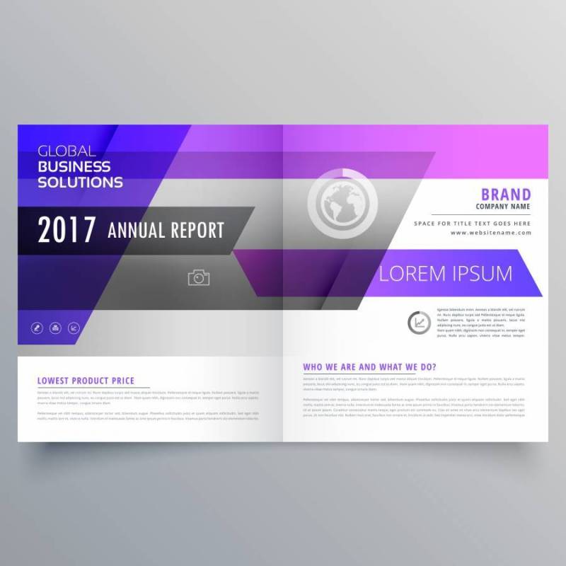 紫色几何双折页宣传册设计模板