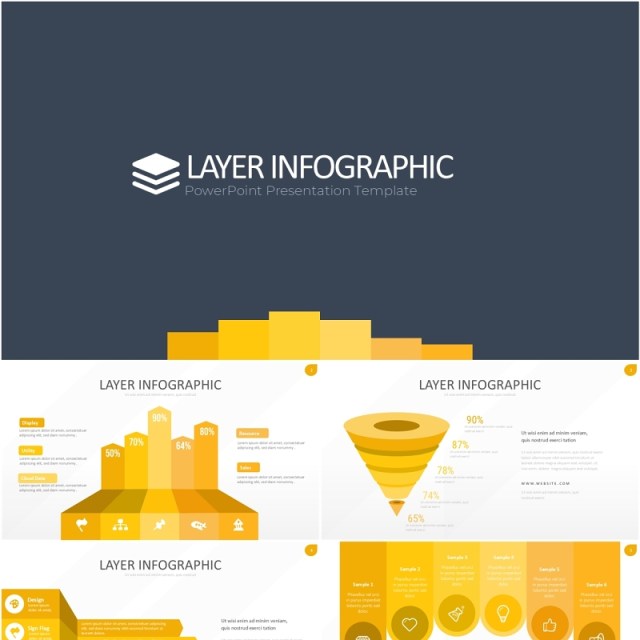 黄色图层结构信息图PPT模板素材Wide Yellow Light Layer Infographic