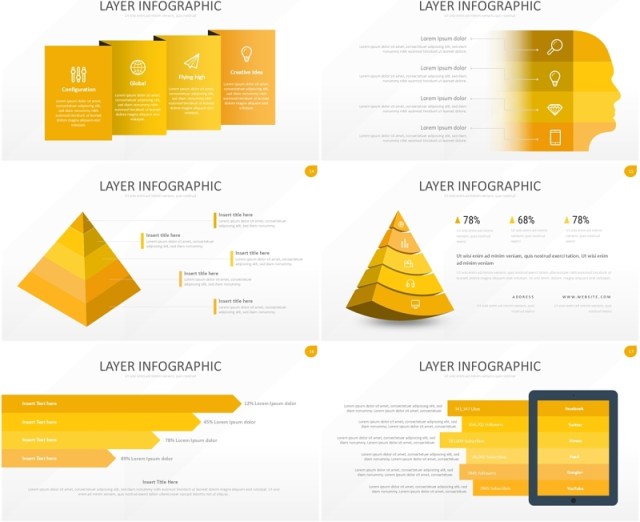 黄色图层结构信息图PPT模板素材Wide Yellow Light Layer Infographic