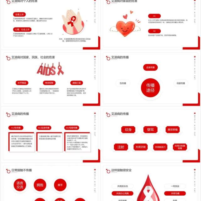 红色简约风世界艾滋病日知识讲座PPT模板
