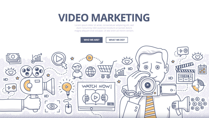 扁平化商务视频营销门户概念图案插画矢量素材