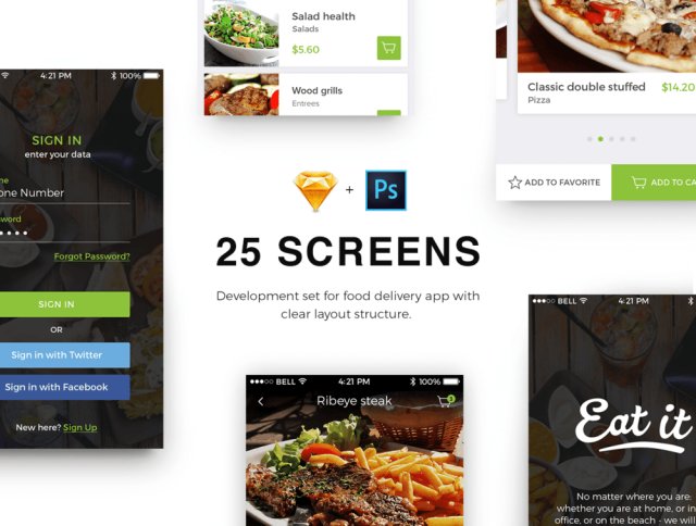 用于食品交付的iOS移动UI工具包，Eat It UI Kit