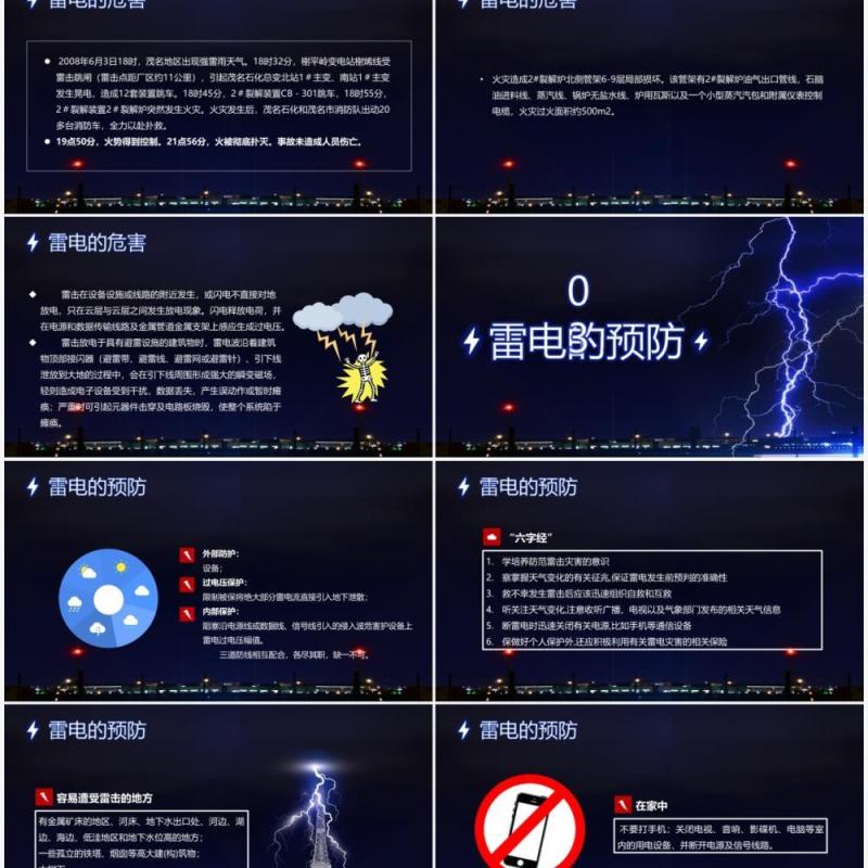蓝色简约风夏季防雷电安全知识教育PPT模板模板