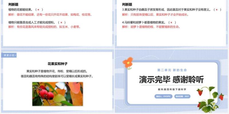 教科版四年级下册花、果实和种子课件PPT模板