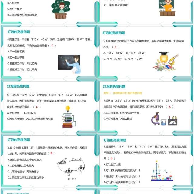 部编版九年级物理全册灯泡的亮度问题课件PPT模板