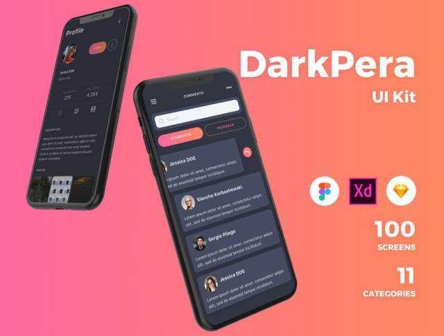 高品质黑暗的iOS UI套件专为素描,Adobe公司的XD和FIGMA,DarkPera UI工具包 高品质黑暗的iOS UI套件专为素描,Adobe公司的XD和FIGMA,DarkPera UI工具包