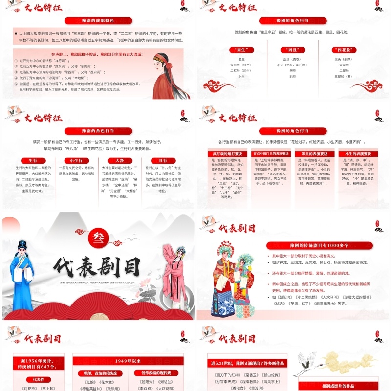 红色中国风非遗系列之豫剧介绍PPT模板