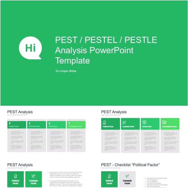 薄荷色企业战略宏观环境发展趋势分析PPT模板素材PEST flat mint