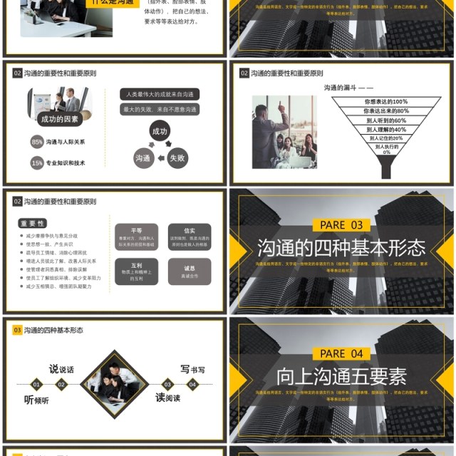 黄色商务风向上沟通主题培训PPT模板