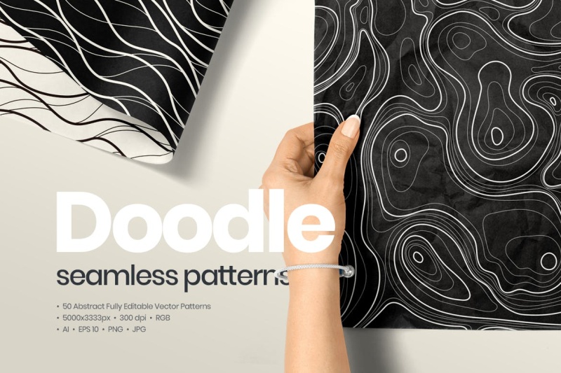 50个抽象涂鸦无缝图案背景AI矢量素材50 Abstract Doodle Seamless Patterns