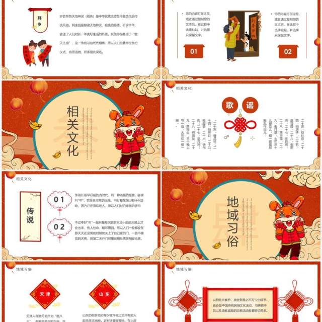 红色国潮中国风春节过年习俗介绍PPT模板