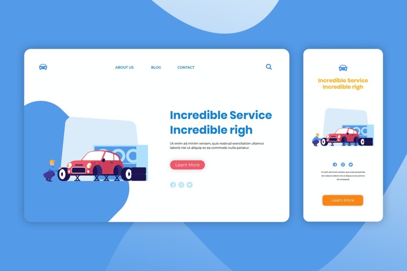 汽车售后维修服务登录页网页UI界面手机移动端人物插画APP设计矢量素材Illustration Landing Page & Onboarding Mobile App