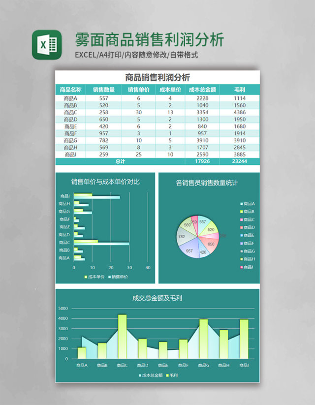 雾面商品销售利润分析excel模板