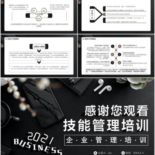 黑色商务风企业病毒式营销技能管理培训通用PPT模板