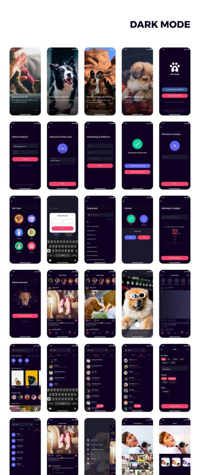 80多个独特的iOS X屏幕宠物社交网络和健康跟踪应用程序UI工具包(含sketch和XD源文件) 80多个独特的iOS X屏幕宠物社交网络和健康跟踪应用程序UI工具包(含sketch和XD源文件)