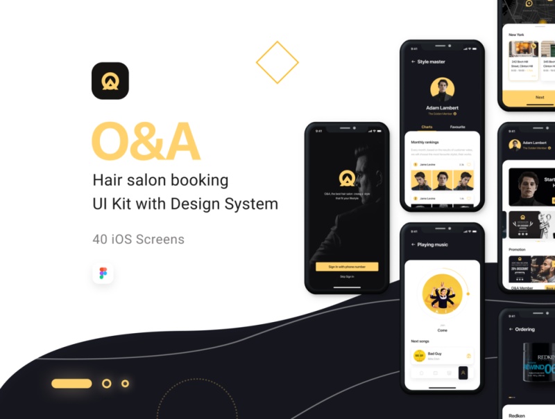 40个+屏幕设计理发预订应用程序,O&A - 理发订房UI工具包 40个+屏幕设计理发预订应用程序,O&A - 理发订房UI工具包