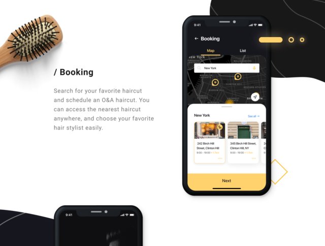 40个+屏幕设计理发预订应用程序，O＆A  - 理发订房UI工具包