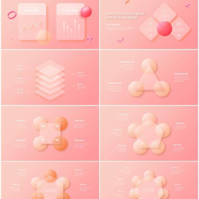 炫彩动态玻璃粉色国外创意PPT素材模板Glass Pink
