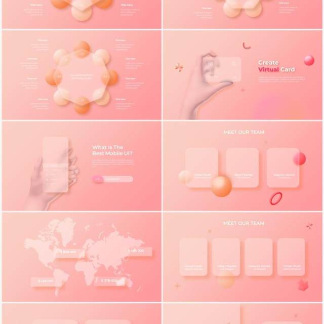 炫彩动态玻璃粉色国外创意PPT素材模板Glass Pink