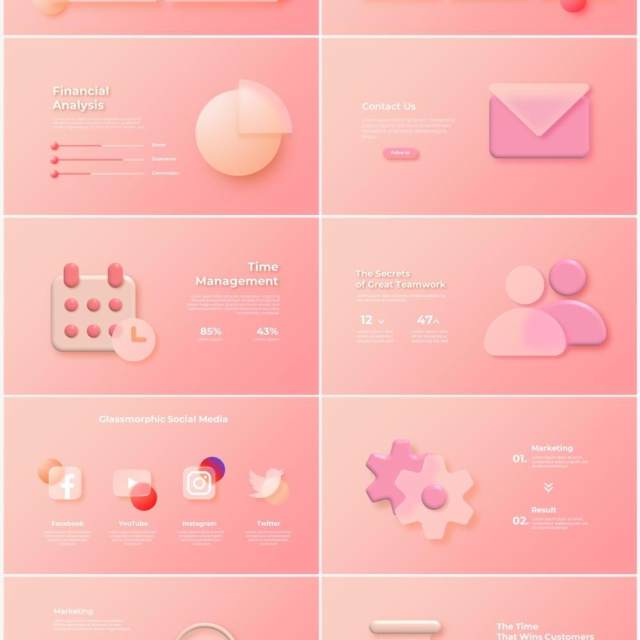 炫彩动态玻璃粉色国外创意PPT素材模板Glass Pink