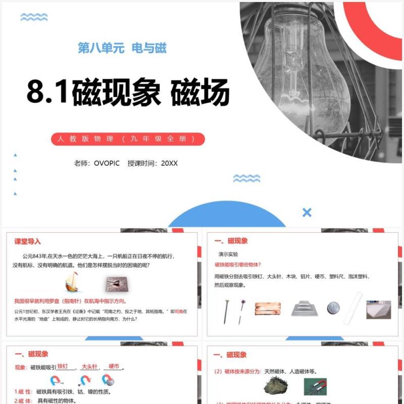 部编版九年级物理全册磁现象磁场课件PPT模板
