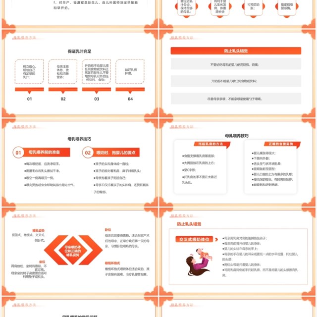 橙色卡通风新生儿母乳喂养知识PPT模板
