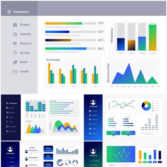 浅色仪表可视化数据看板PPT信息图表Dashboard Powerpoint Infographics