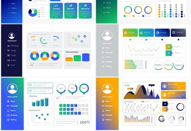 浅色仪表可视化数据看板PPT信息图表Dashboard Powerpoint Infographics